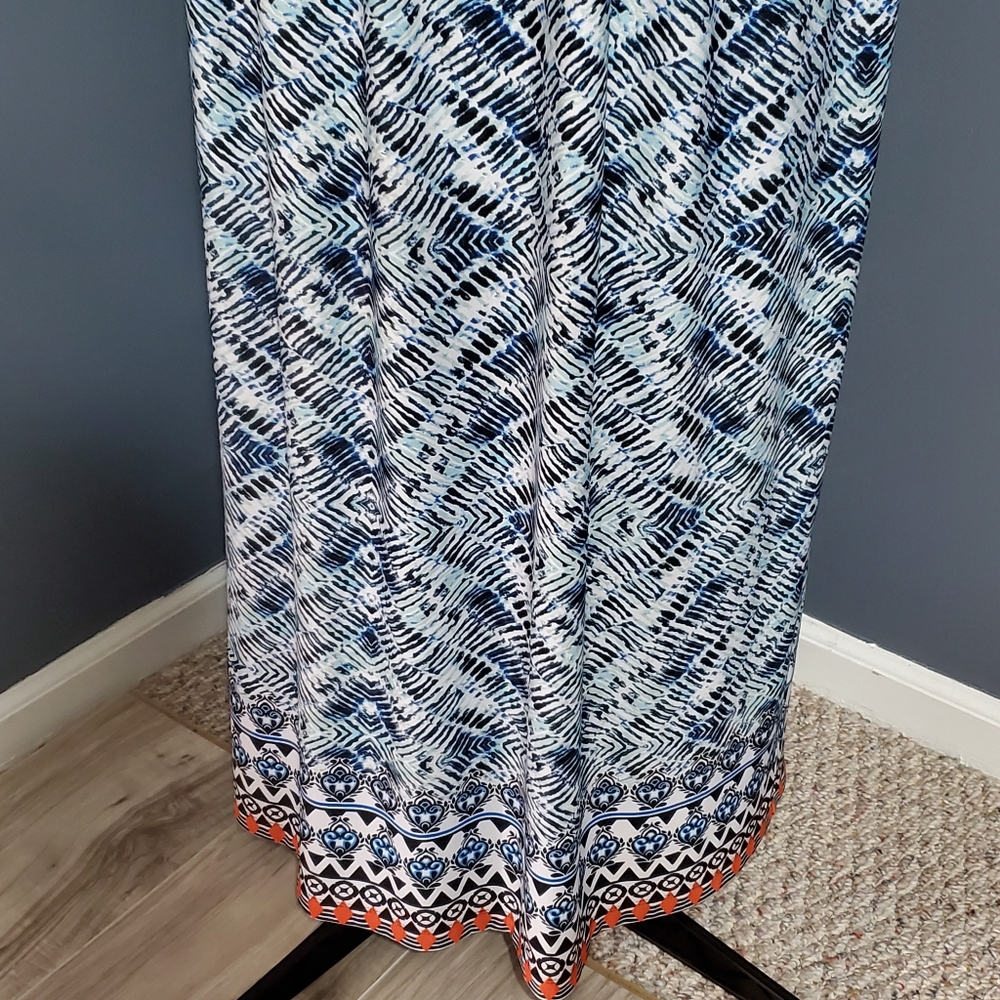 AB Studio Black and Blue Patterned Maxi Dress Size Large - Picture 3 of 8